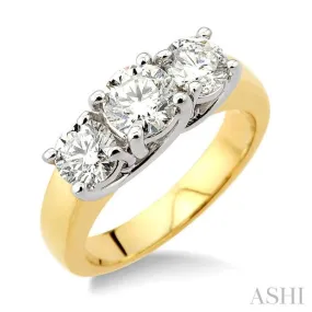 1 1/2 Ctw Three Stone Round Cut Diamond Ring in 14K Yellow and White Gold