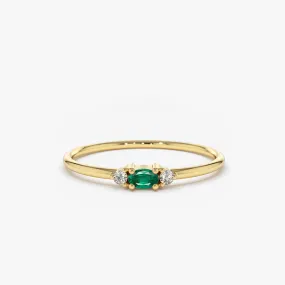 14K Mini Oval Emerald Ring with Diamonds