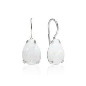 14K White Gold Pear White Opal 7X10mm Dangle Earrings