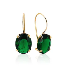 14K Yellow Gold Oval Green Cubic Zirconia 8X10mm Dangle Earrings