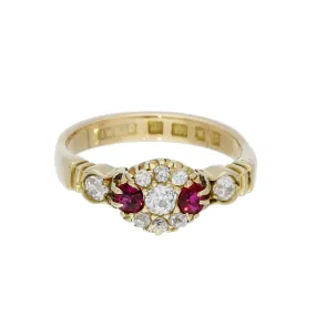 1930's 18ct Yellow Gold Ruby & Old Cut Diamond Vintage Ring