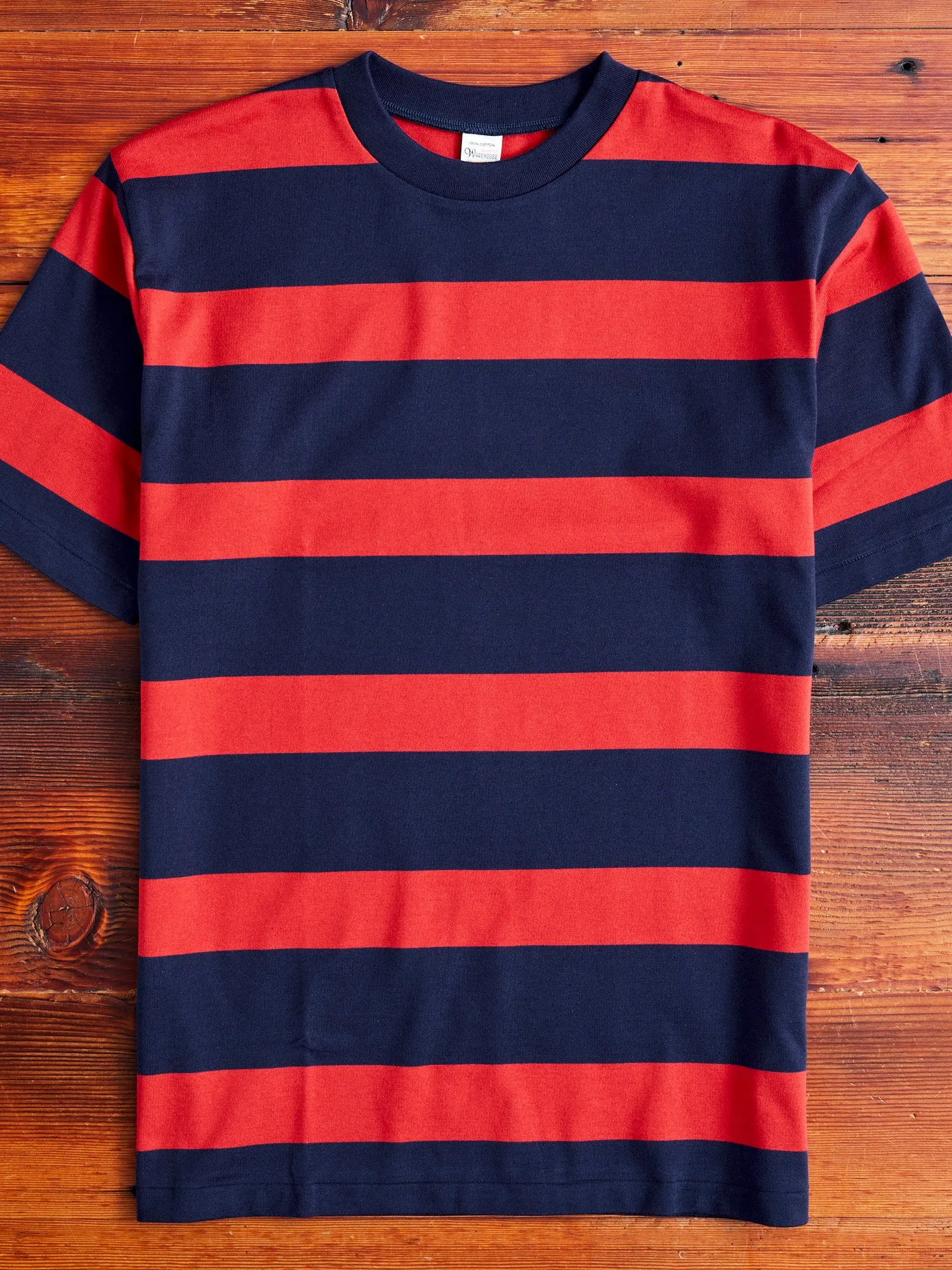 4089 Loopwheel Stripe Border Tee in Navy Red