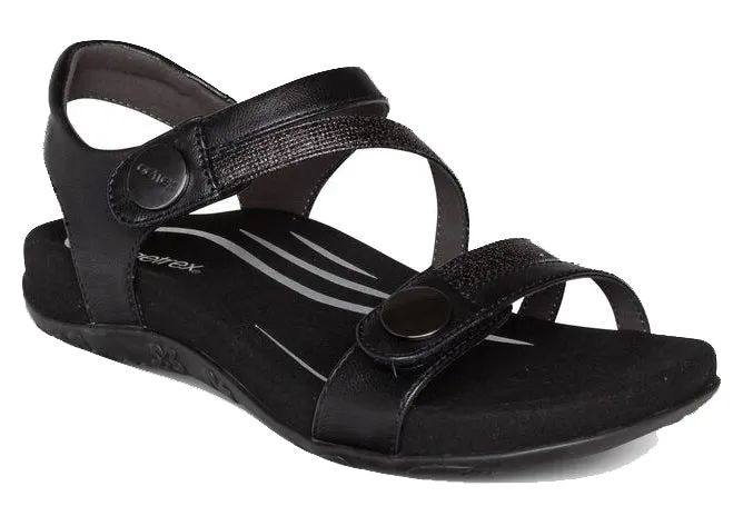 Aetrex Jess Adjustable Quarter Strap Black Sandal