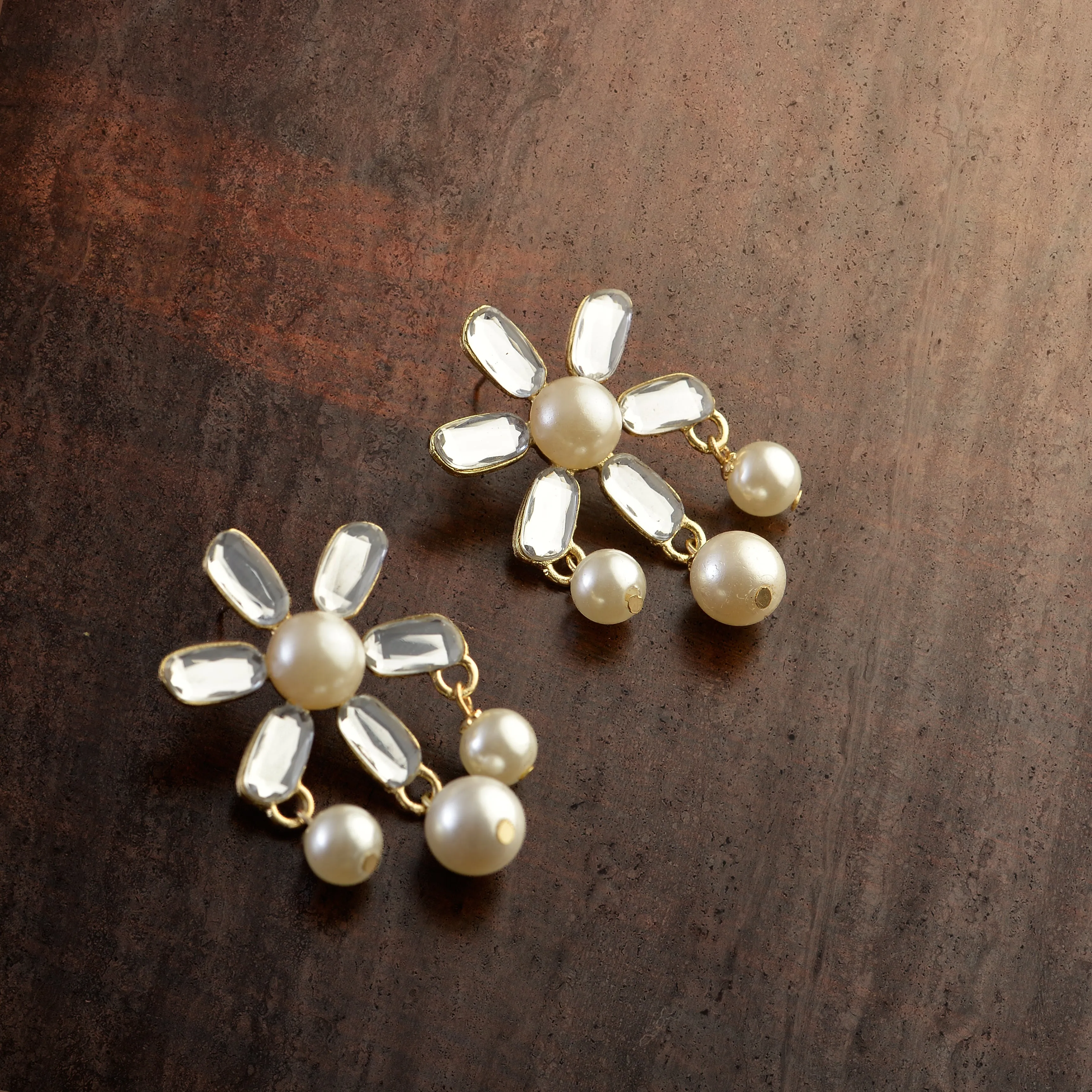 Aiyna Flower Pearl Drop Studs