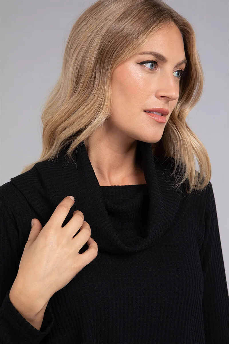 Angle Cowl Neck Waffle Sweater | Black