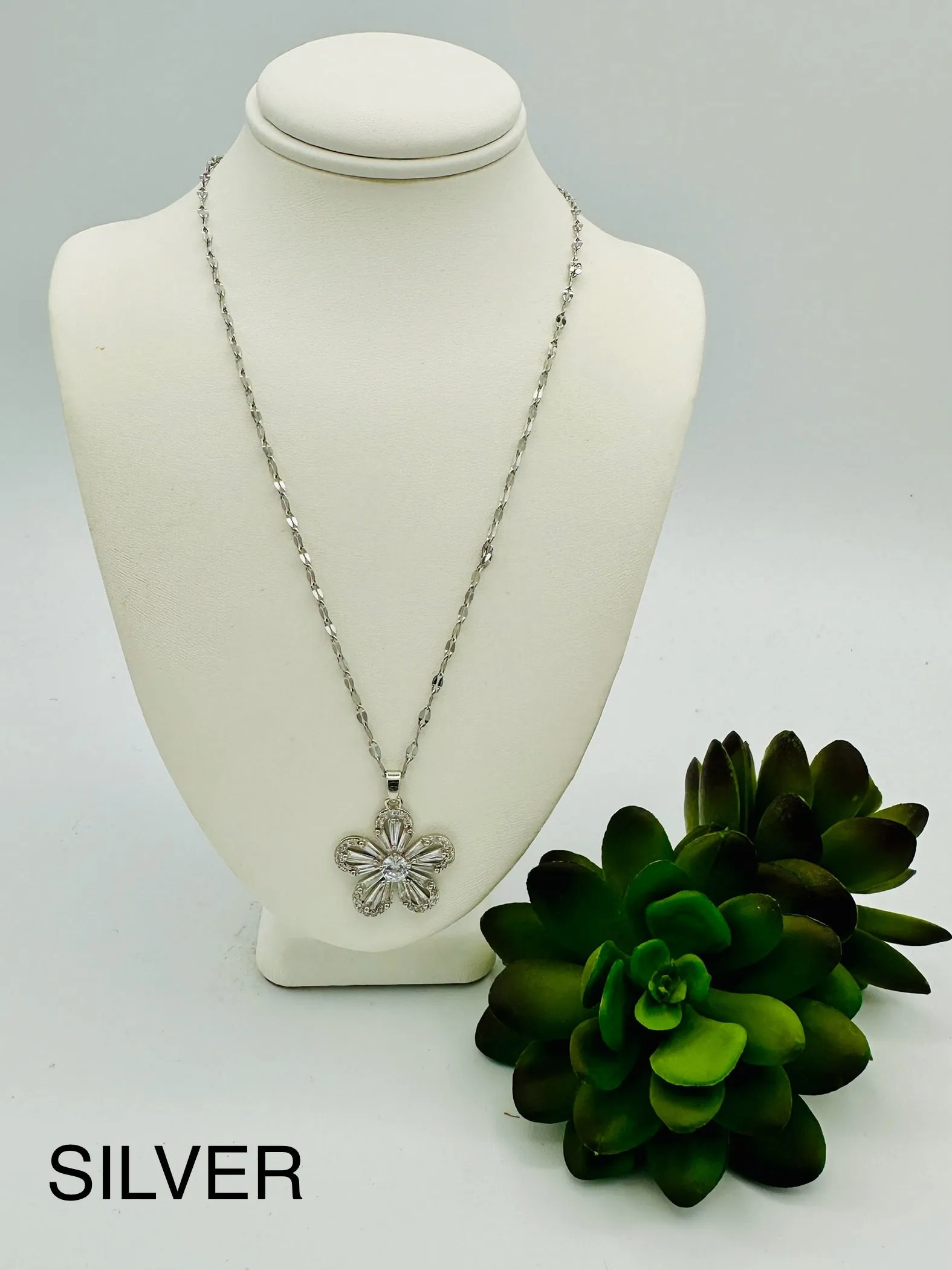 Clear Crystal Flower Necklace- Multiple Colors!