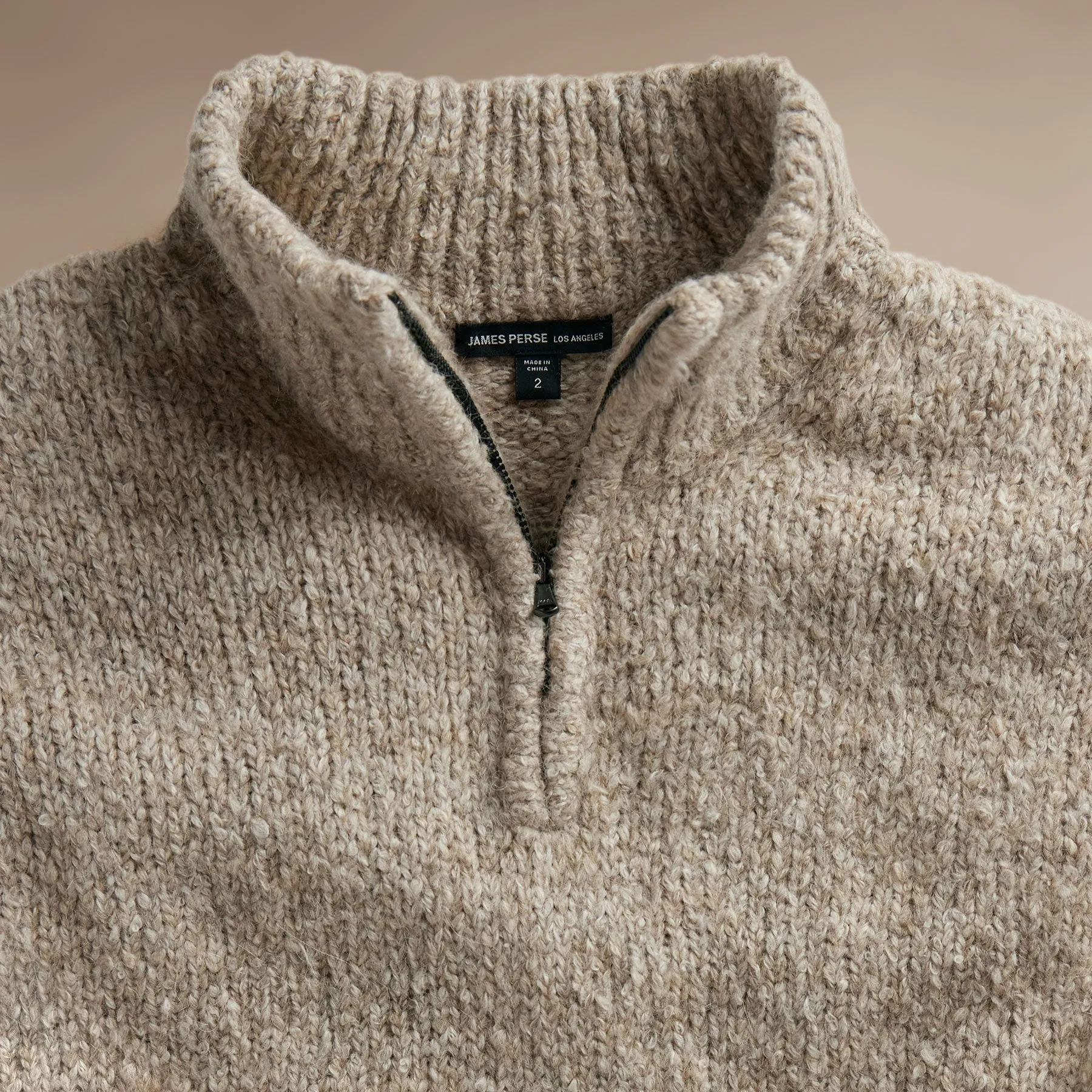 Cotton Wool Blend Chunky Half Zip - Stone