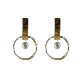 Cutout big circle with drop solid ball Gold Sterling Silver Earrings