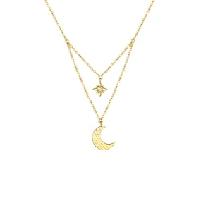 Gold Starry Night Moon and Star Drop Necklace