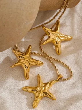 Golden Starfish Necklace & Earrings Set