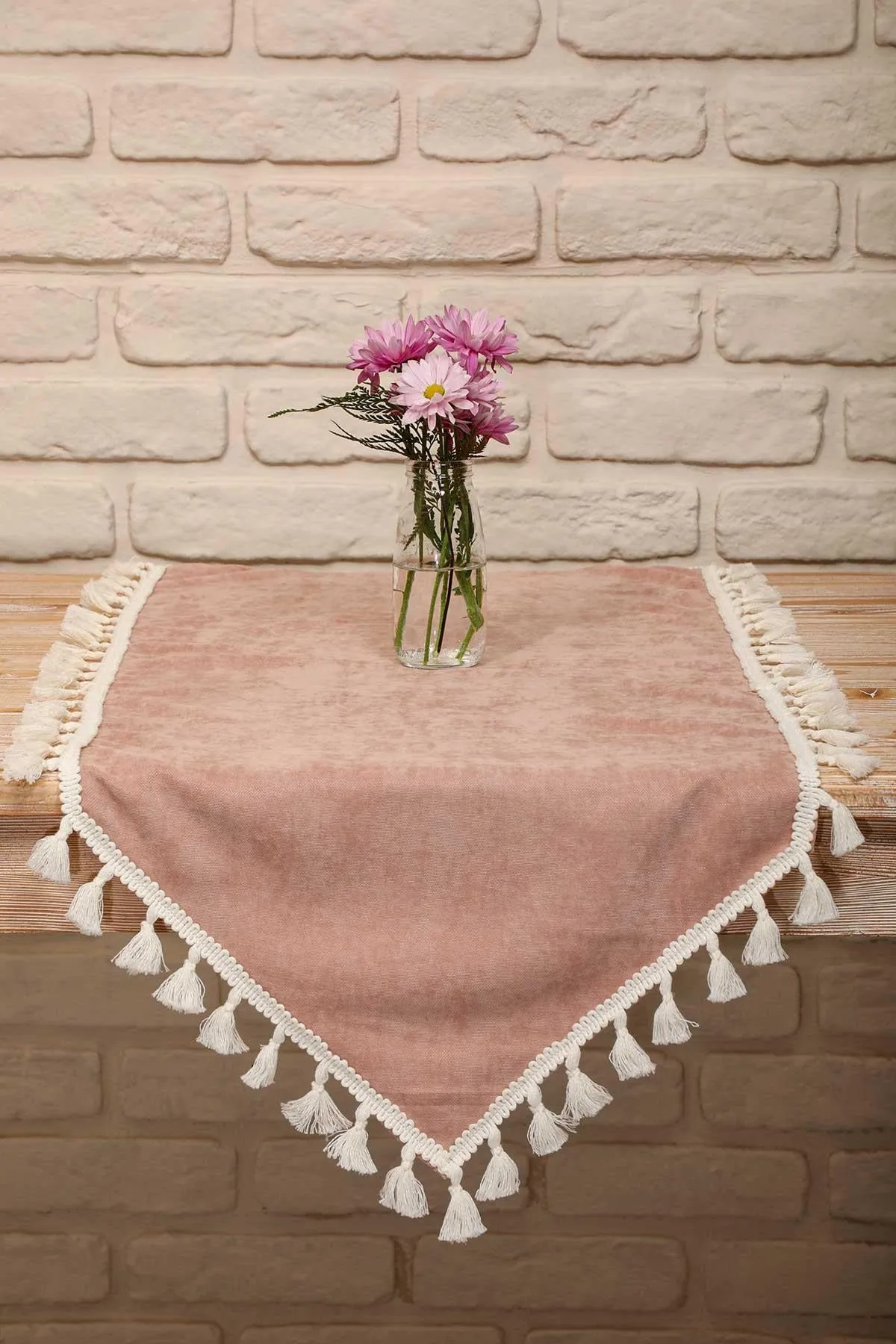 Knit Fabric Table Runner with Handmade Embroidery and Tassels Fringed Handicraft Table Cloth for Home Kitchen Decorations Wedding,,R-32O