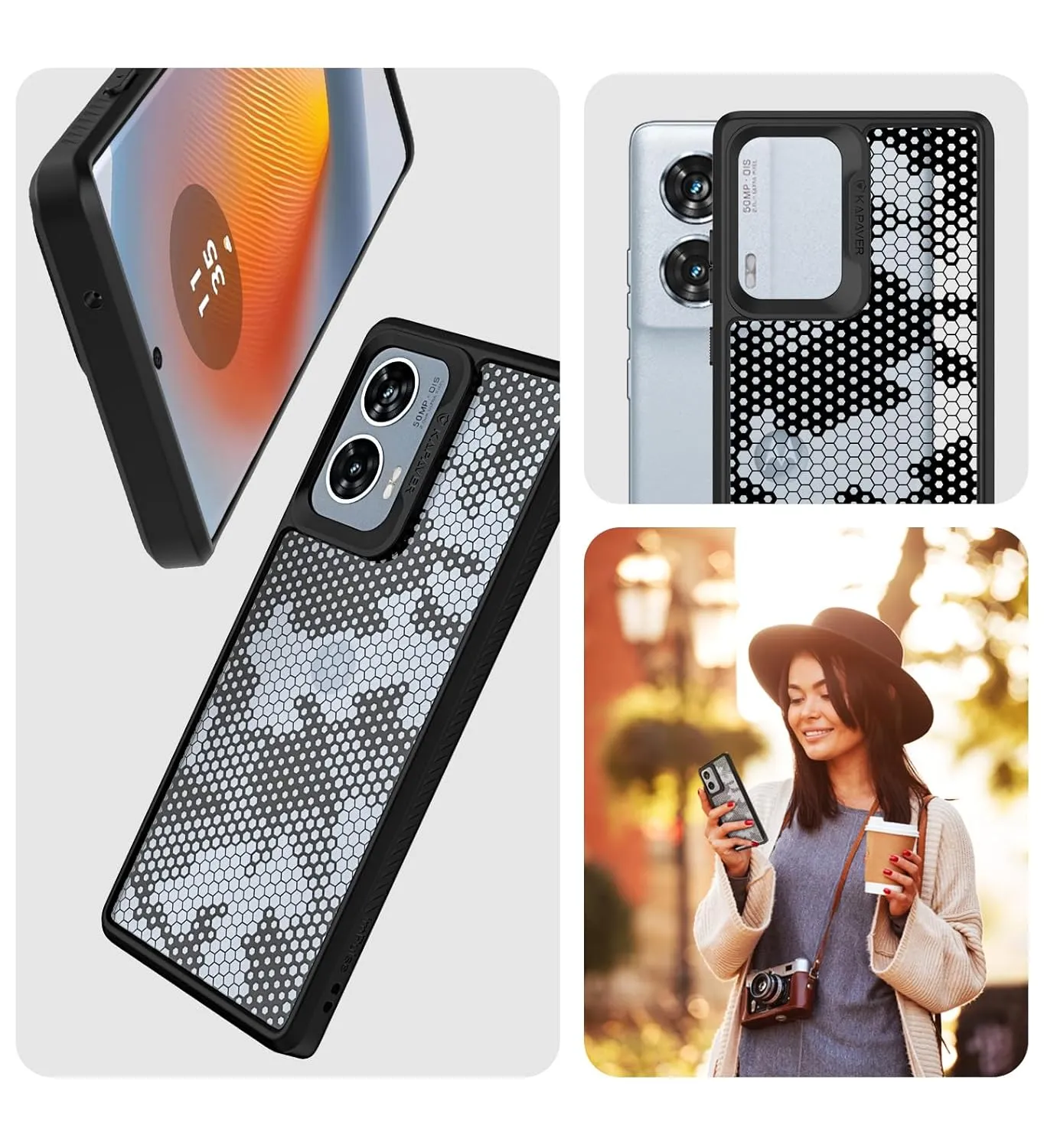 Moto Edge 50 Fusion Back Cover Case | Impulse - Black (Honeycomb)