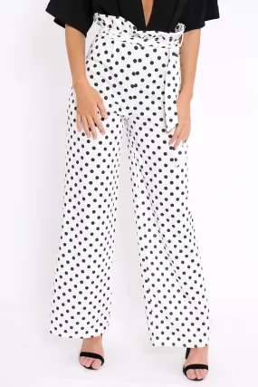 Polka Dot Paper Bag Tie Waist Wide Leg Trousers - Kennedy