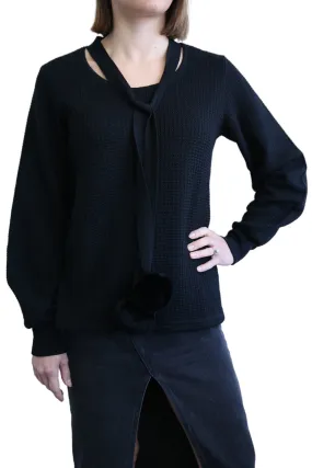 SABATINI POM-POM TRIM BLACK JUMPER