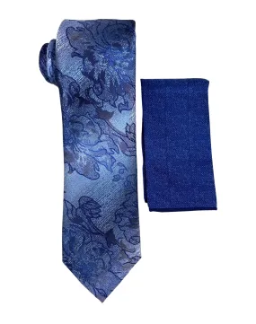 Stacy Adams Floral Tie and Handkerchief - Blue