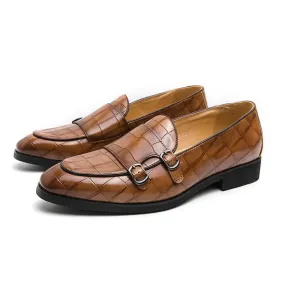 The Maddox Faux Croc Leather Monk Strap Penny Loafers - Multiple Colors