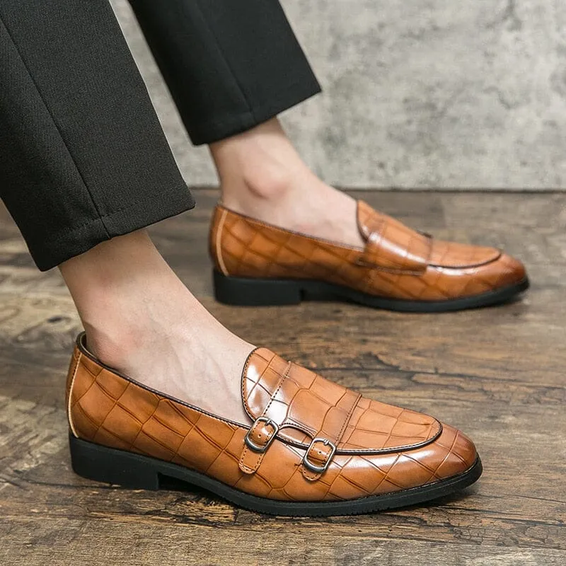 The Maddox Faux Croc Leather Monk Strap Penny Loafers - Multiple Colors