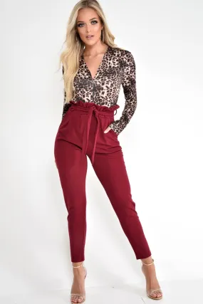 Wine Paper Bag Tie Waist Cigarette Trousers - Karmen