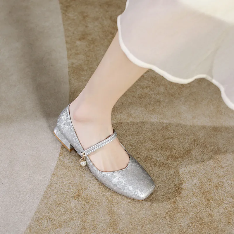 Women Minimalism Leather Chunky Low Block Pumps