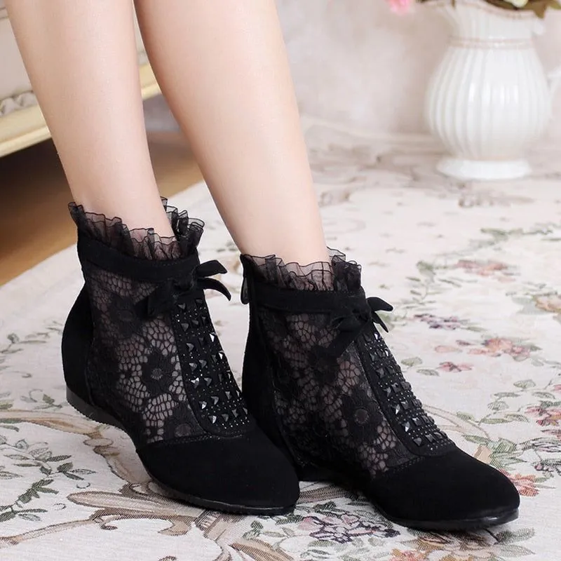 Women's Casual Shoes GCSGR14 Fashion Mesh Black Ankle Boots