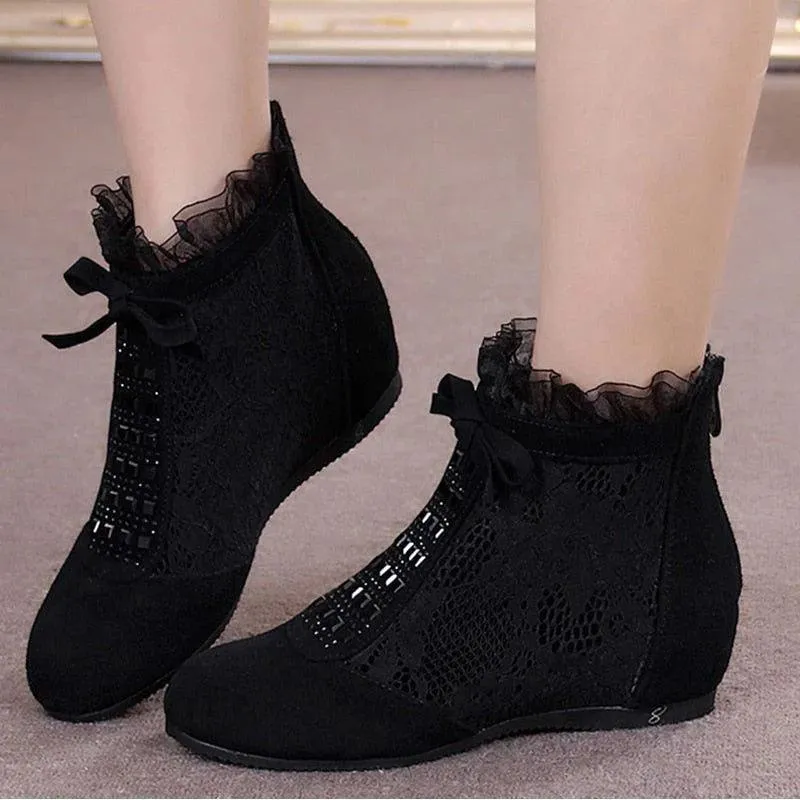 Women's Casual Shoes GCSGR14 Fashion Mesh Black Ankle Boots