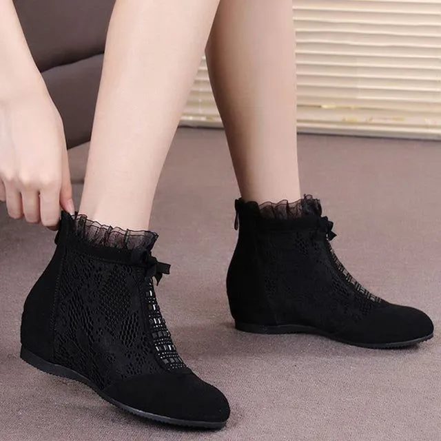 Women's Casual Shoes GCSGR14 Fashion Mesh Black Ankle Boots